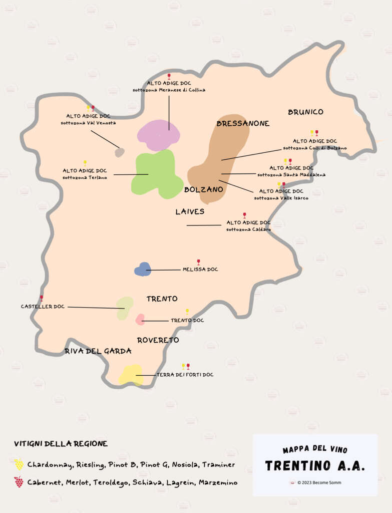 Wine Map Mappa del Vino Trentino Alto Adige